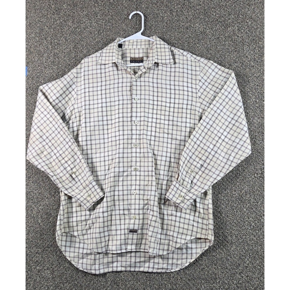Robert Talbott Button‎ Down Shirt Mens L Tan Plaid Western Workwear